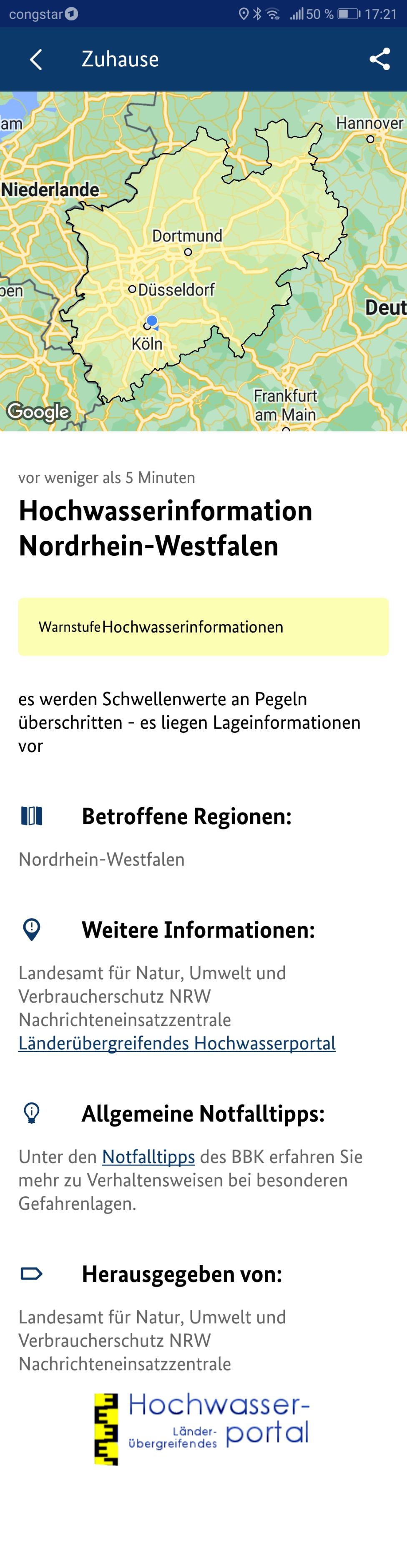 Screenshot von NINA - Hochwasserinformation Screenshot von NINA - Hochwasserinformation