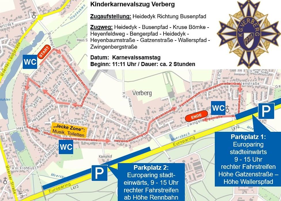 Karte mit Besucherinfos des Karnevalszugs in Verberg