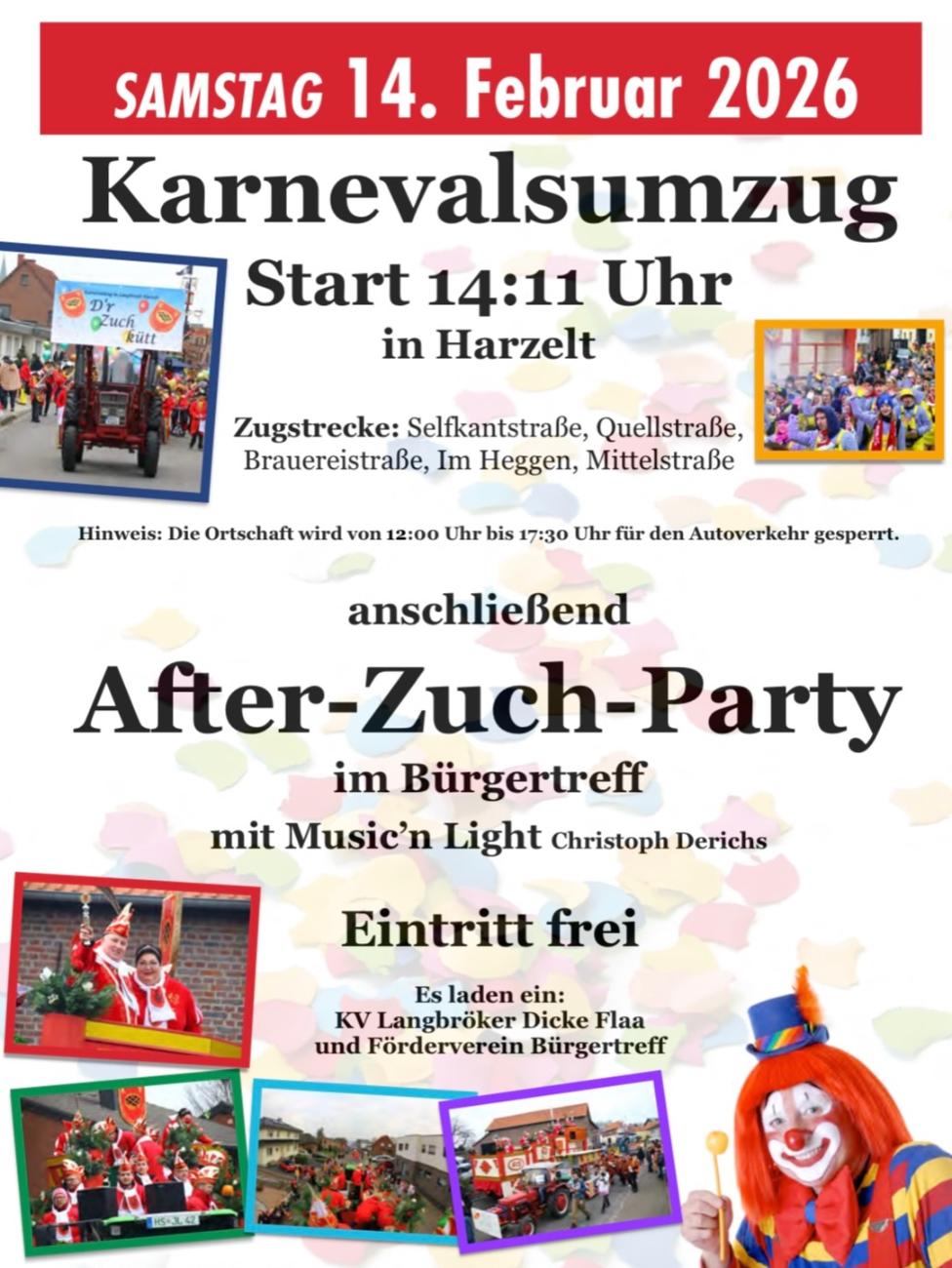 Plakat des Karnevalszuges 2026 in Harzelt