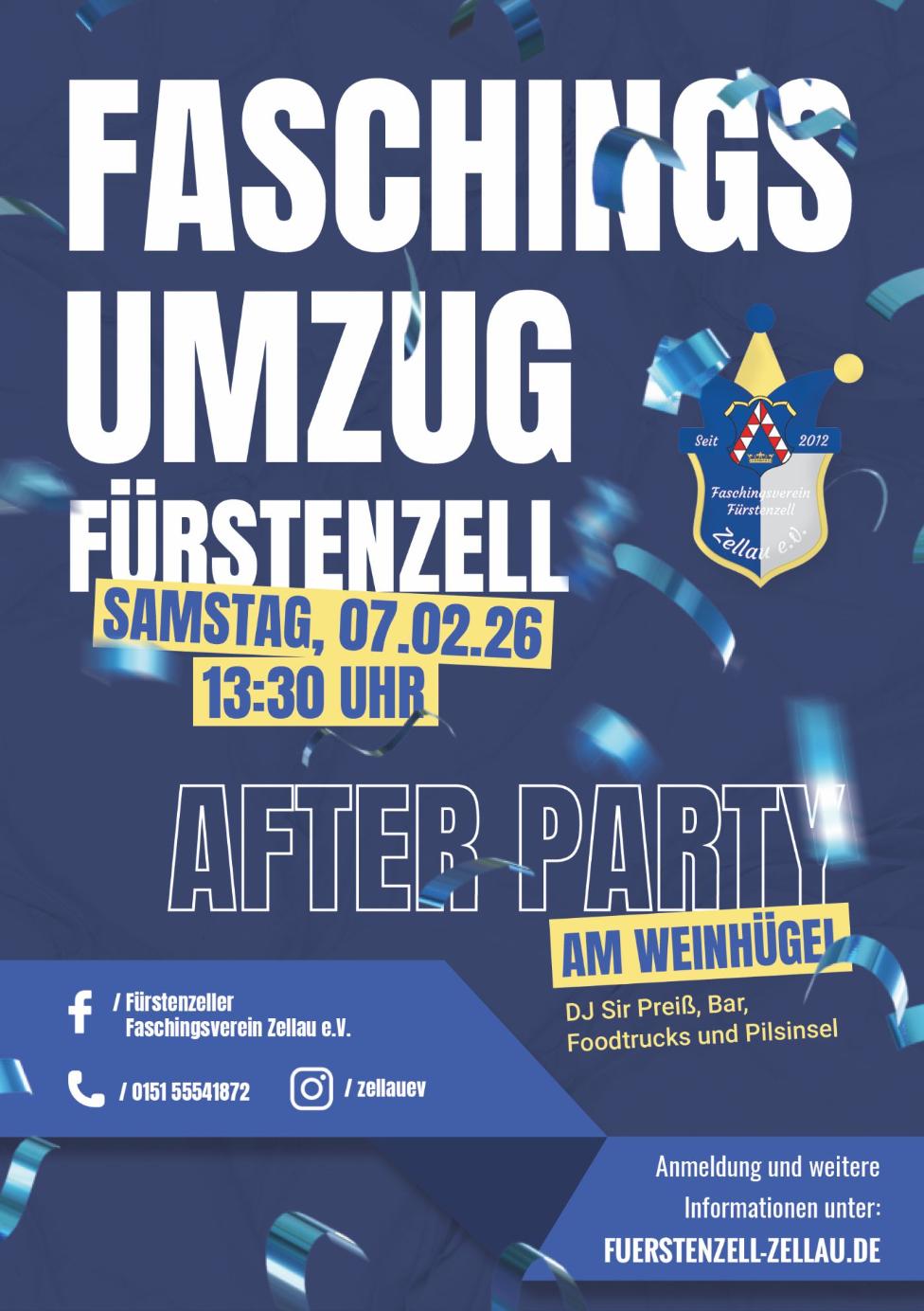 Plakat für den Faschingsumzug 2026 in Fürstenzell