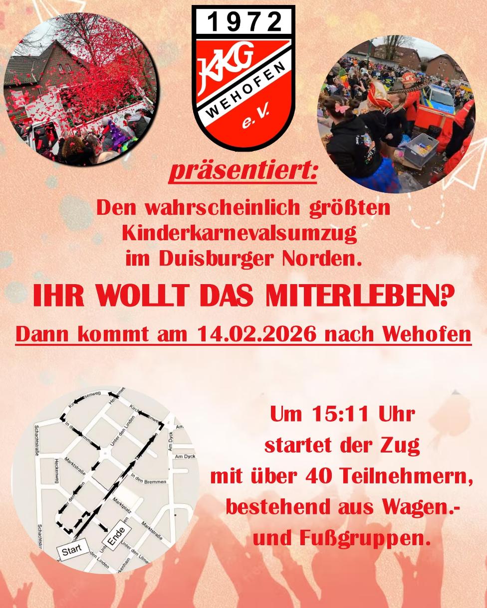 Plakat des Kinderkarnevalsumzug 2026 in Wehofen Plakat des Kinderkarnevalsumzug 2026 in Wehofen