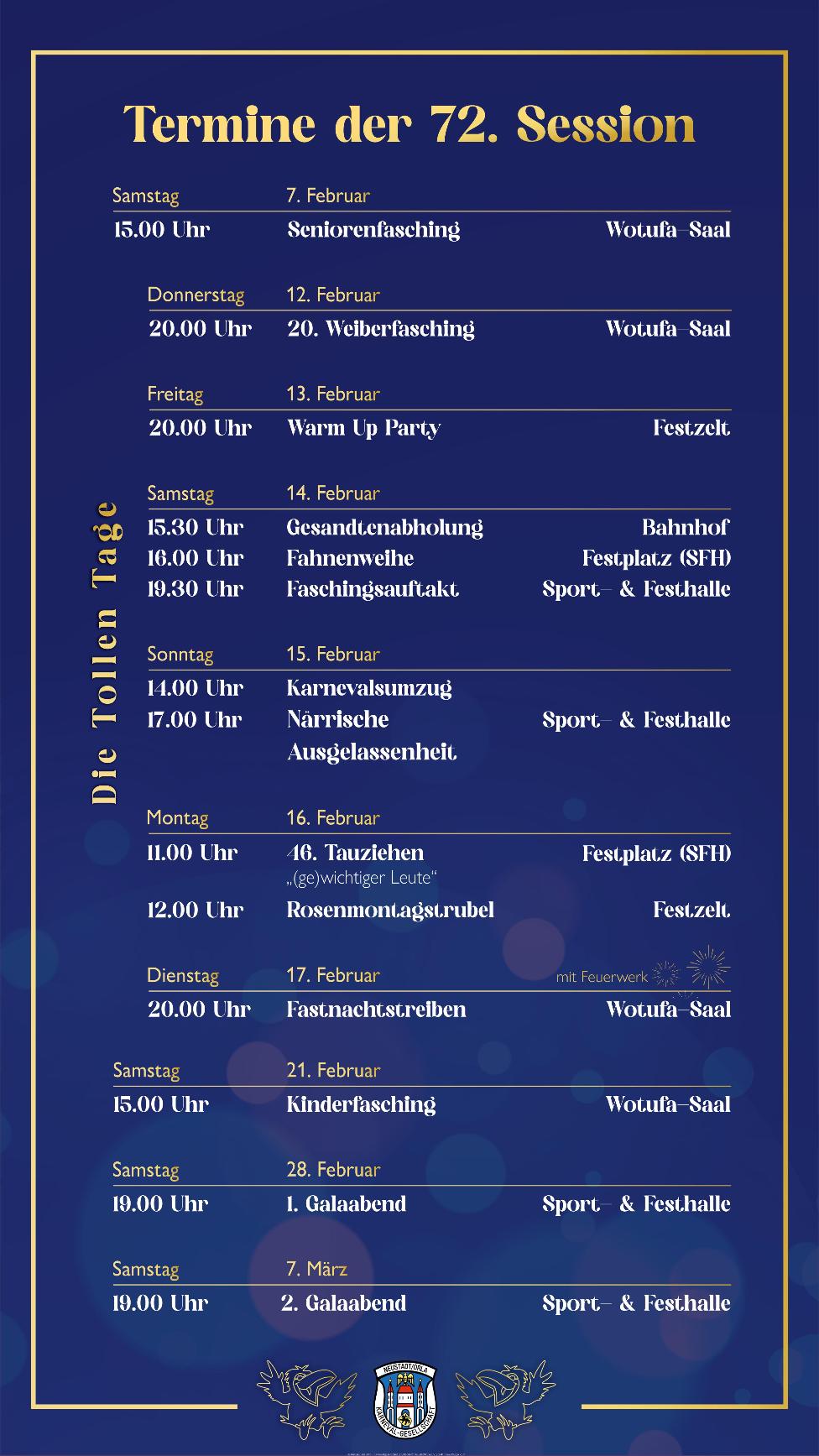 Veranstaltungsplan der Karnevalsgesellschaft Duhlendorf