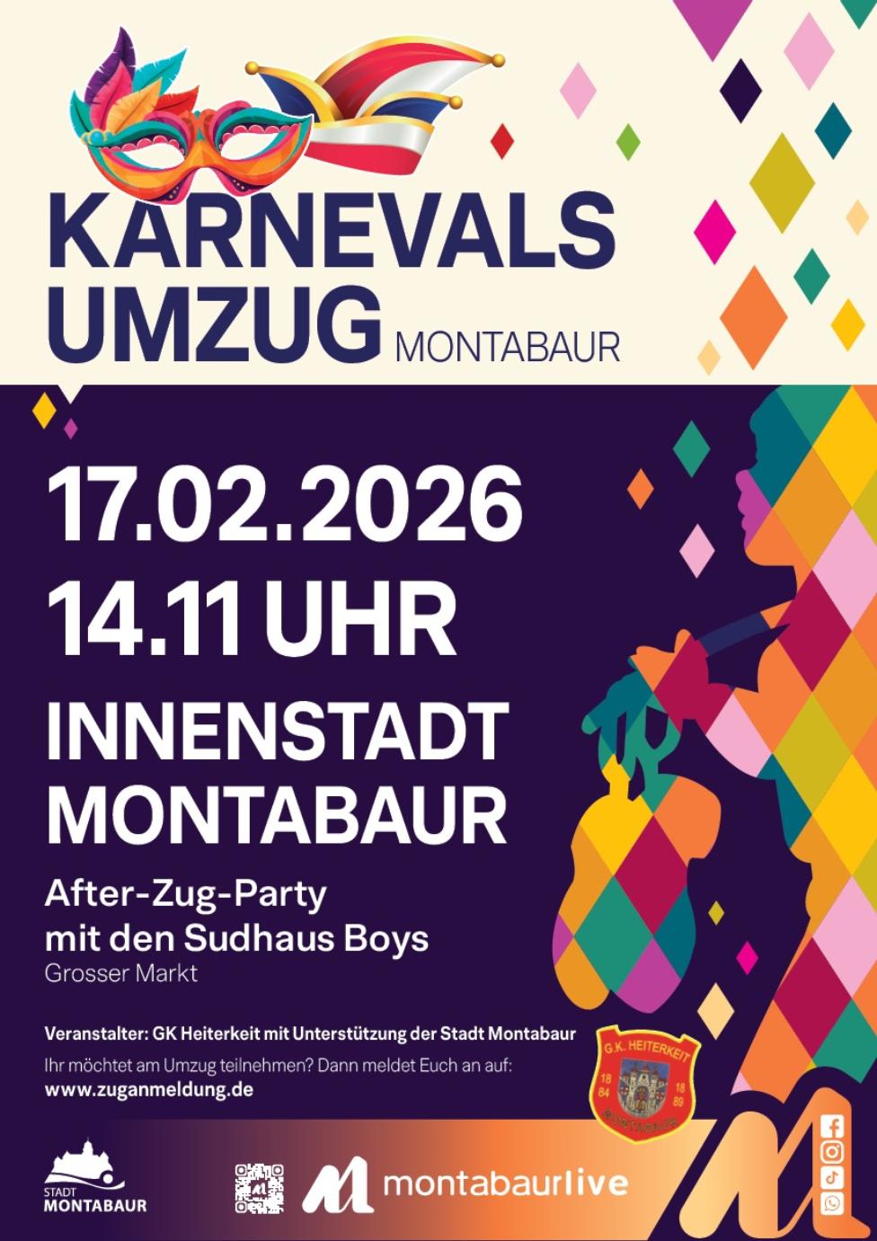 Plakat für den Karnevalsumzug Montabaur 2026