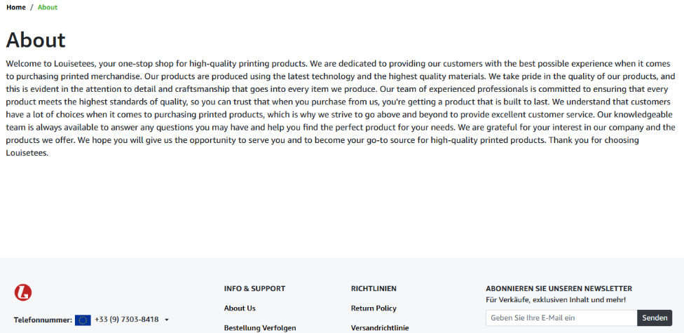 About-Seite auf louisetees.com