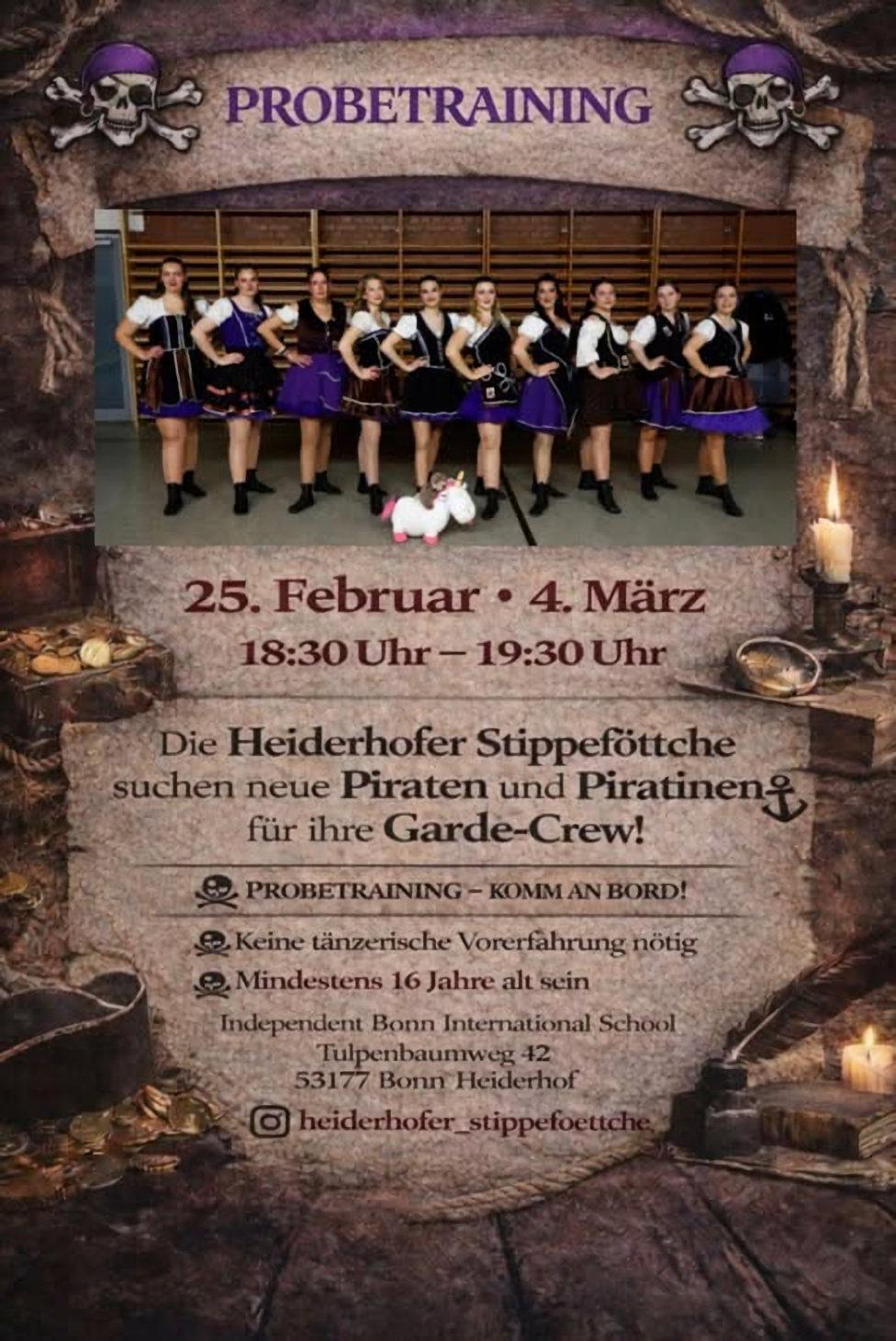 Plakat für das Probetraining beim Heiderhofer Freibeuter e.V. | Quelle: Facebook-Post vom Heiderhofer Freibeuter e.V.  