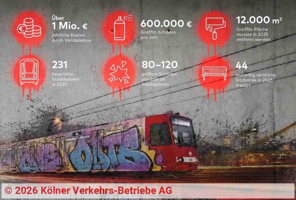 Vandalismus-Ausstellung der KVB / Infografik der Vandalismusschäden | Quelle: Kölner Verkehrs-Betriebe AG