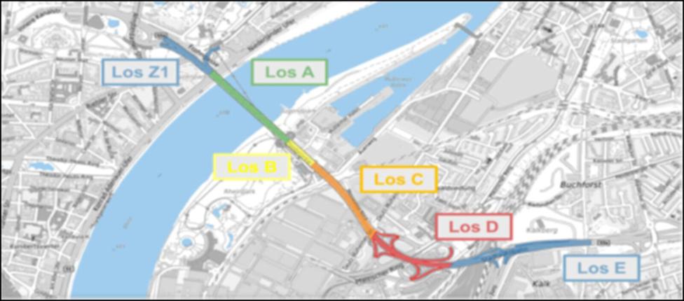 Darstellung der Abschnitte der Kölner Zoobrücke | Quelle: Stadt Köln